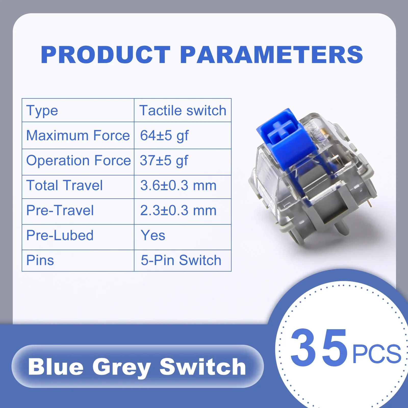 YUNZII Blue Grey Tactile Switch - Image 2