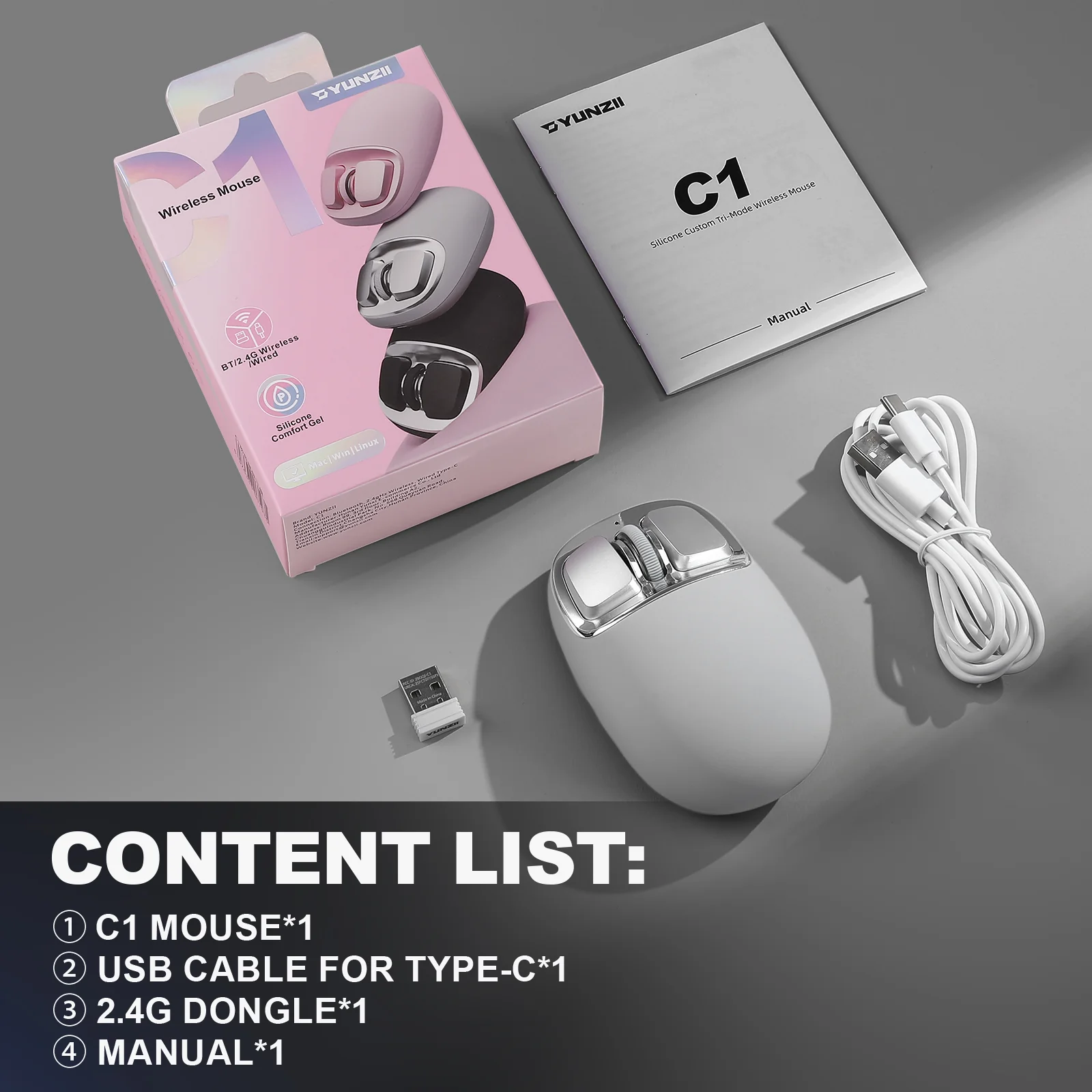 YUNZII C1 Silicone Tri-Mode Wireless Custom Mouse - Image 10
