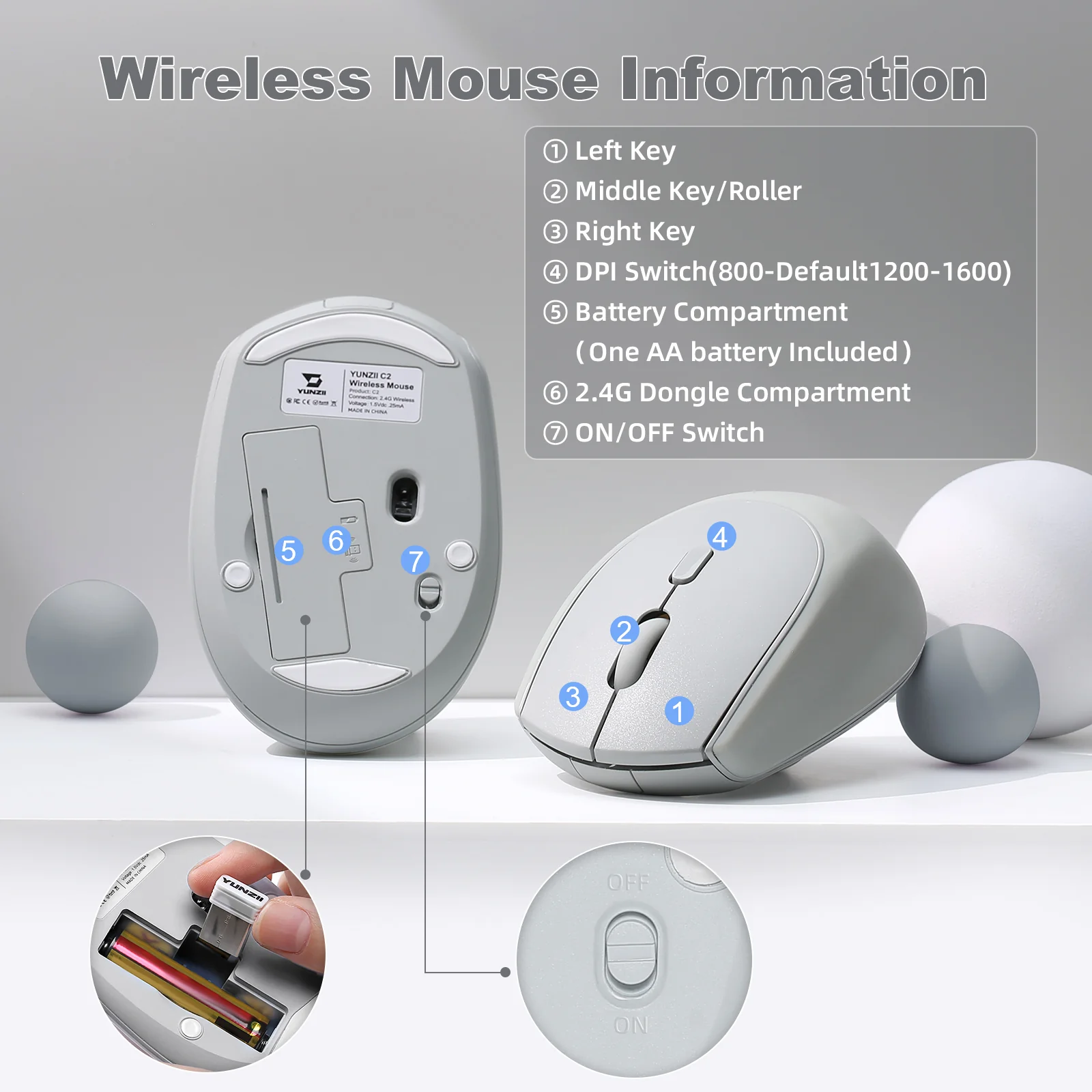 YUNZII C2 Silent Silicone Wireless Gaming Mouse - Image 7