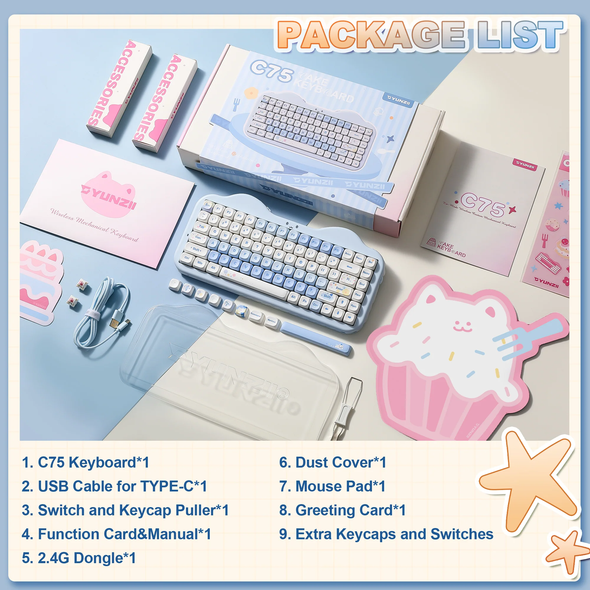 YUNZII C75 Cake Meow Wireless Mechanical Keyboard - Image 12