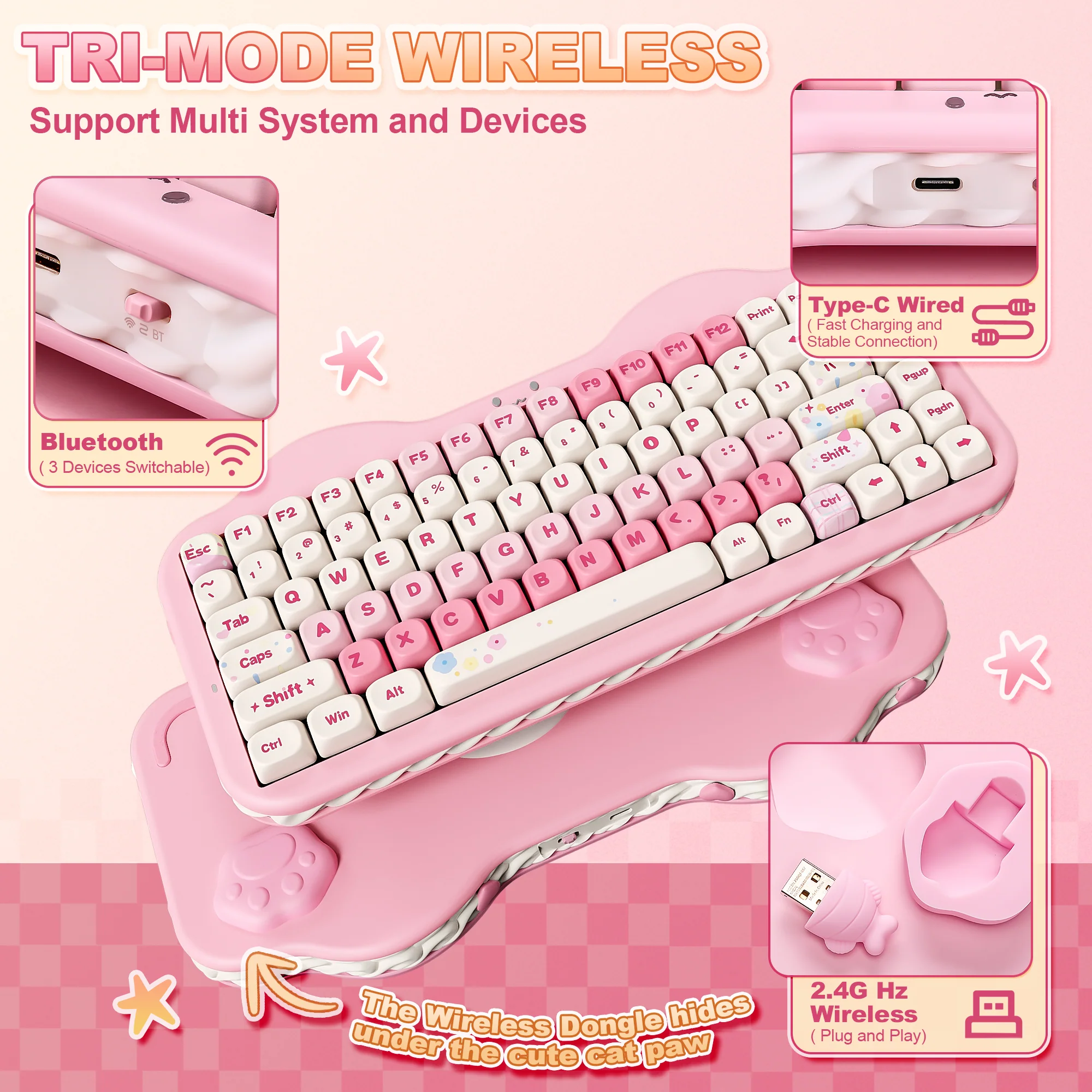 YUNZII C75 Cake Meow Wireless Mechanical Keyboard - Image 4