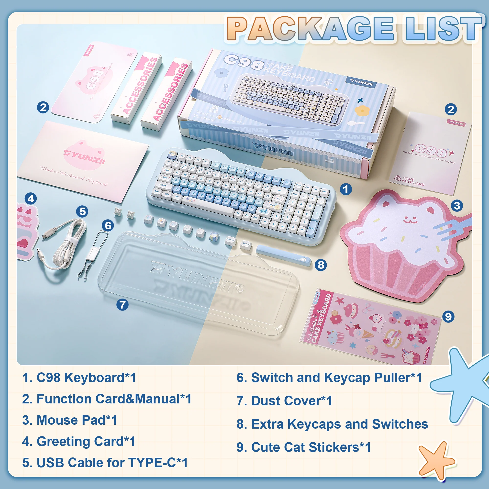 YUNZII C98 Cake Meow Wireless Mechanical Keyboard - Image 9