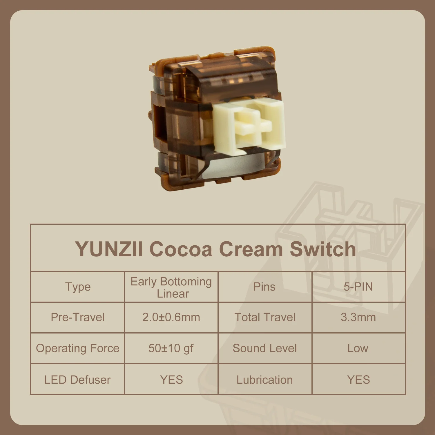 YUNZII Cocoa Cream 5-Pin Early Bottoming Mechanical Keyboard Linear Switch - Image 6
