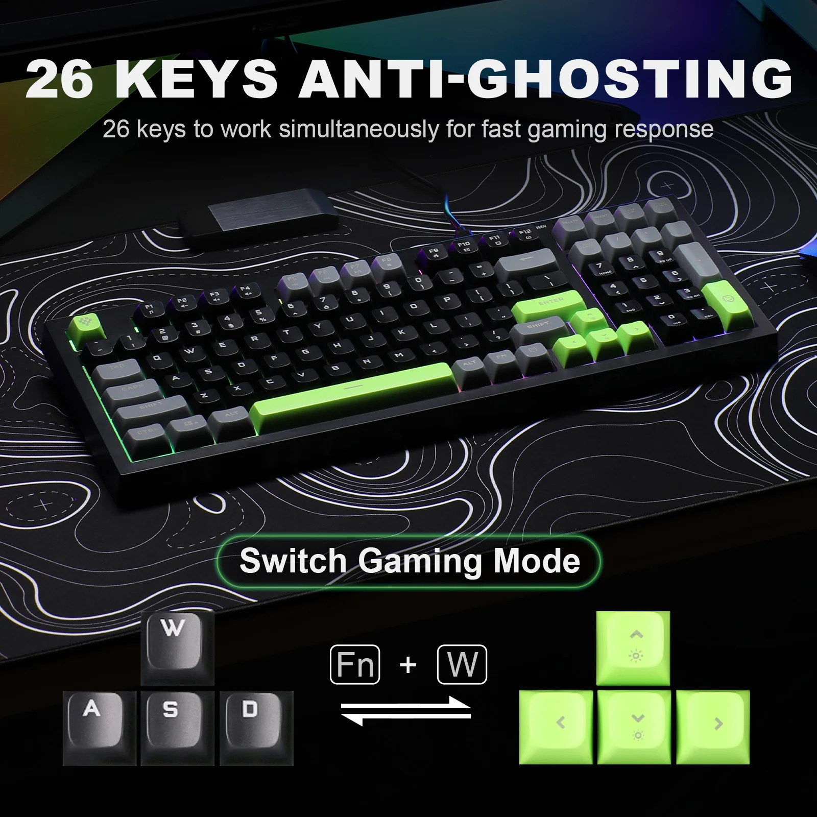 YUNZII D98 Black Wired RGB Membrane Keyboard - Image 3