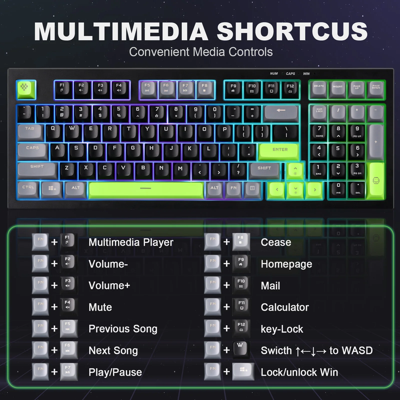 YUNZII D98 Black Wired RGB Membrane Keyboard - Image 5