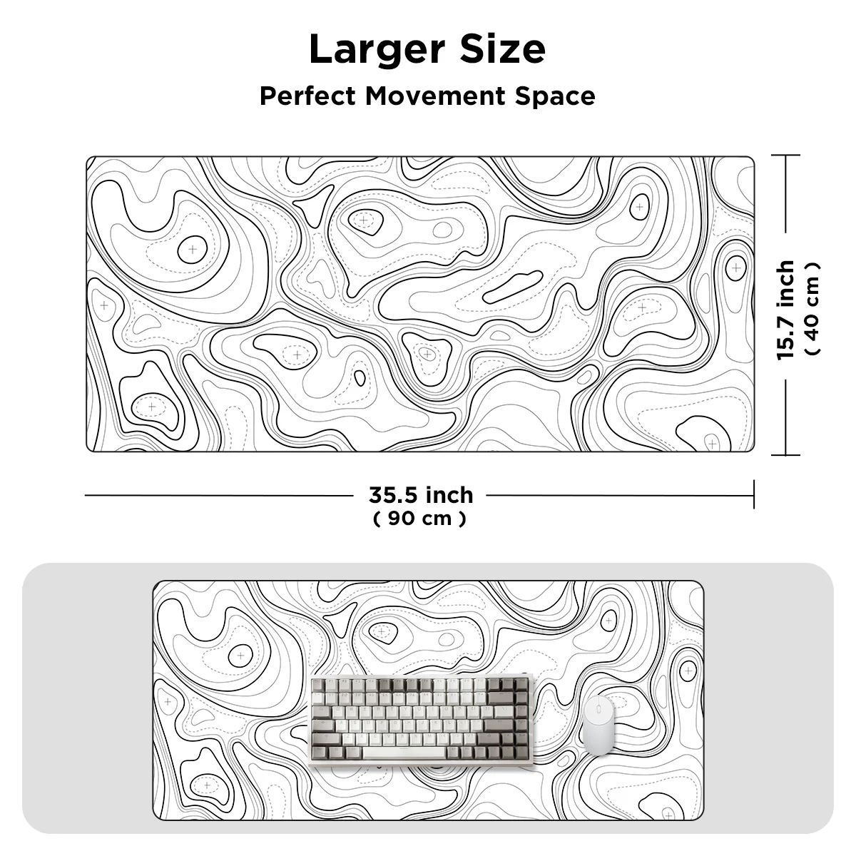 YUNZII Desk Pad Mouse Mat - White Topographic - Image 4