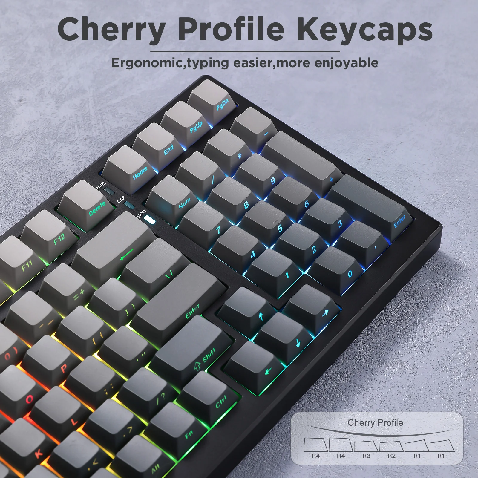 YUNZII Gradient Black Grey Cherry Profile Keycap Set - Image 6