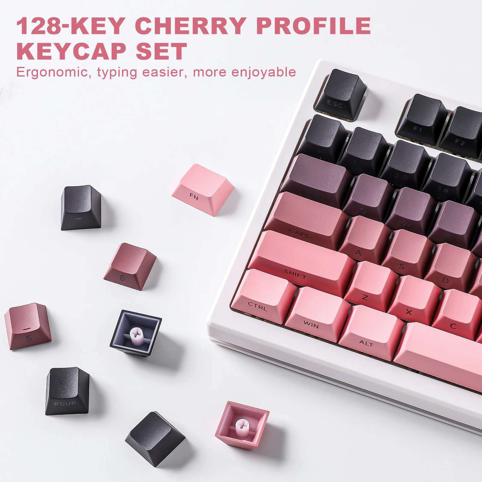 YUNZII Gradient Black Pink Cherry Profile Keycap Set - Image 3