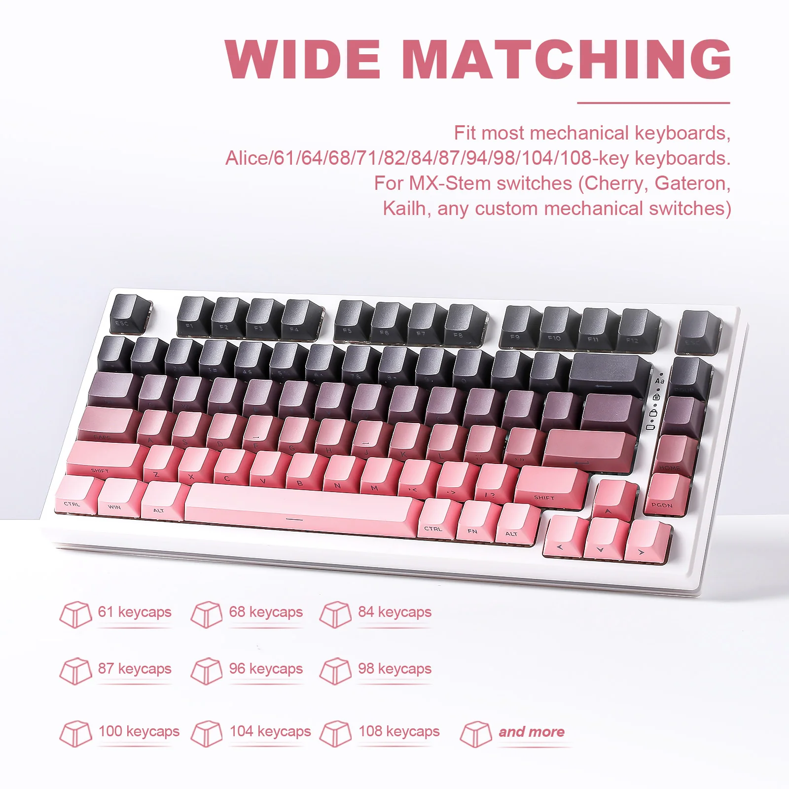 YUNZII Gradient Black Pink Cherry Profile Keycap Set - Image 4