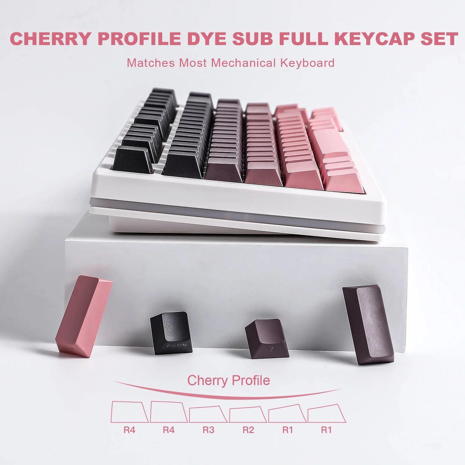 YUNZII Gradient Black Pink Cherry Profile Keycap Set - Image 6