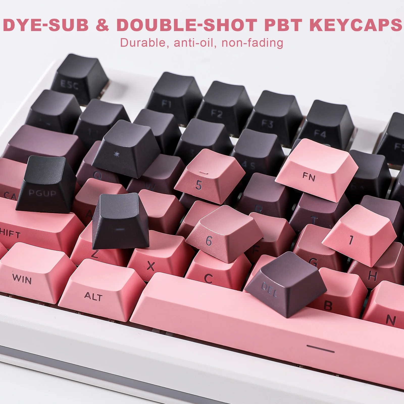 YUNZII Gradient Black Pink Cherry Profile Keycap Set - Image 7