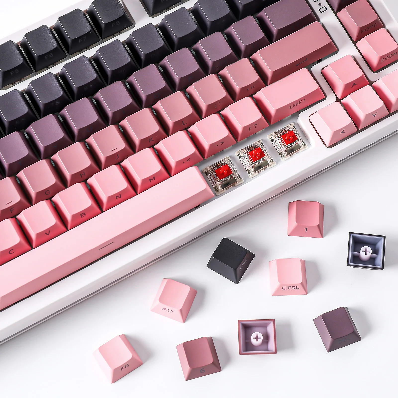 YUNZII Gradient Black Pink Cherry Profile Keycap Set - Image 9