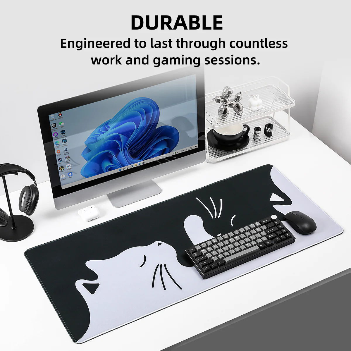 YUNZII Hug White Cat Mouse Pad Desk Mat - Image 7