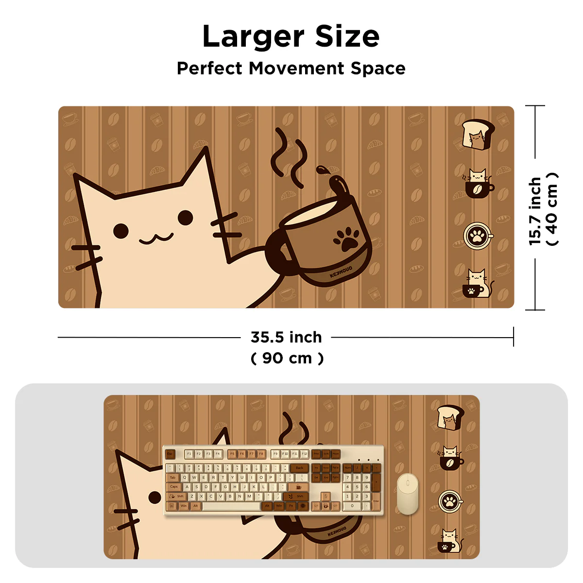YUNZII Keynovo Mouse Mat Desk Pad- - Coffee Cat - Image 2