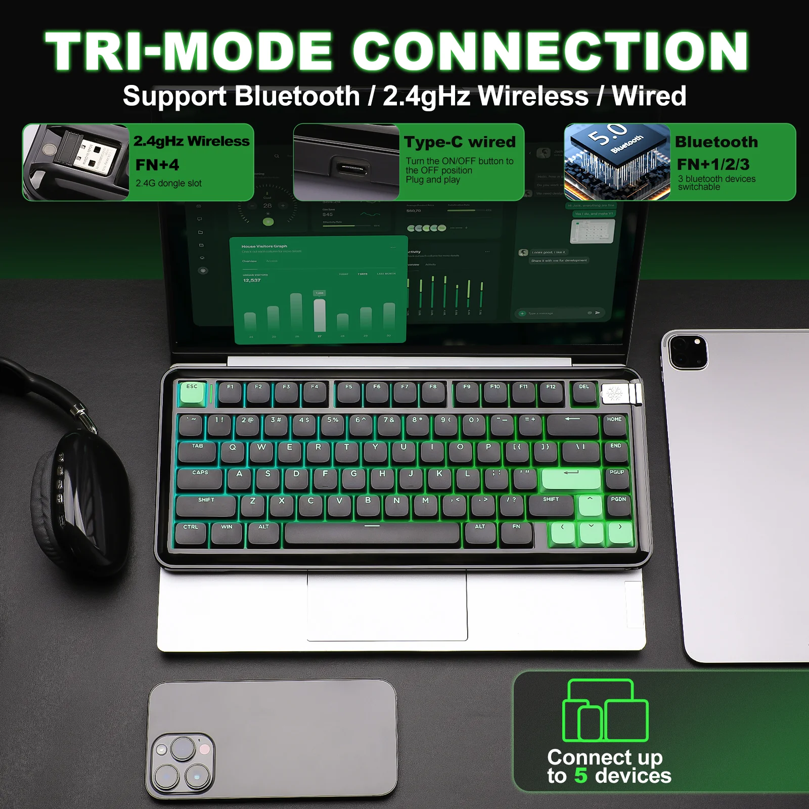 YUNZII L75 Low Profile Wireless Mechanical Keyboard - Image 4