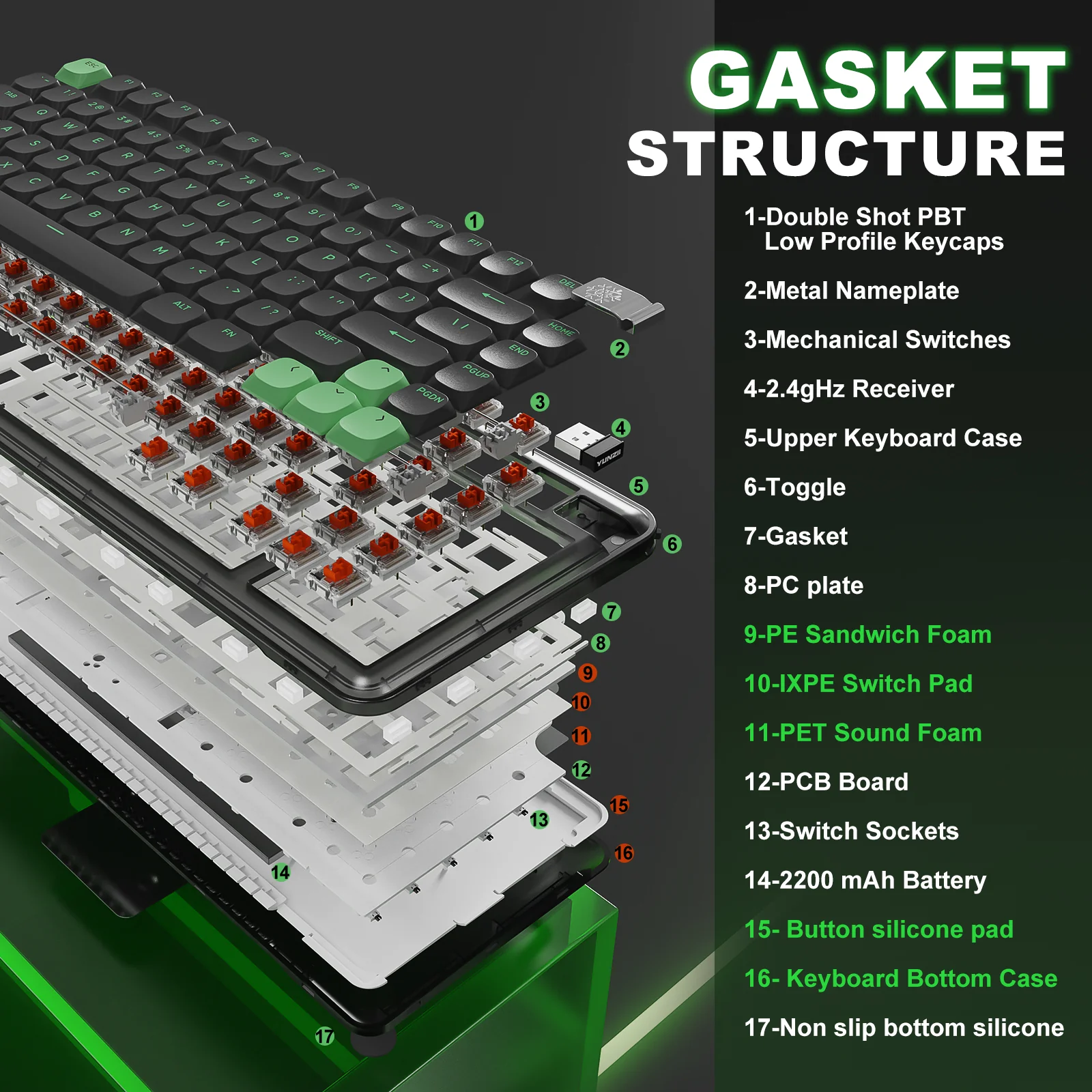 YUNZII L75 Low Profile Wireless Mechanical Keyboard - Image 8