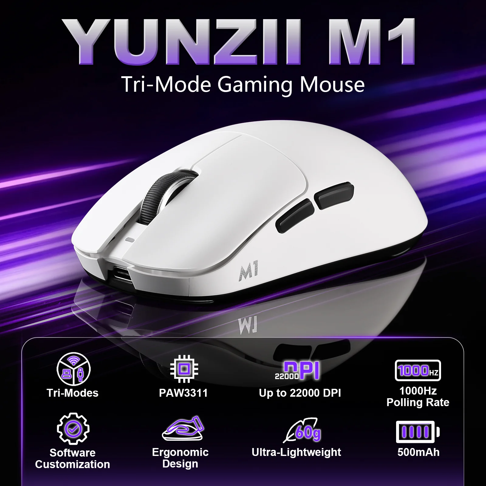 YUNZII M1 Lightweight Tri-Mode Wireless Custom Mouse - Image 2