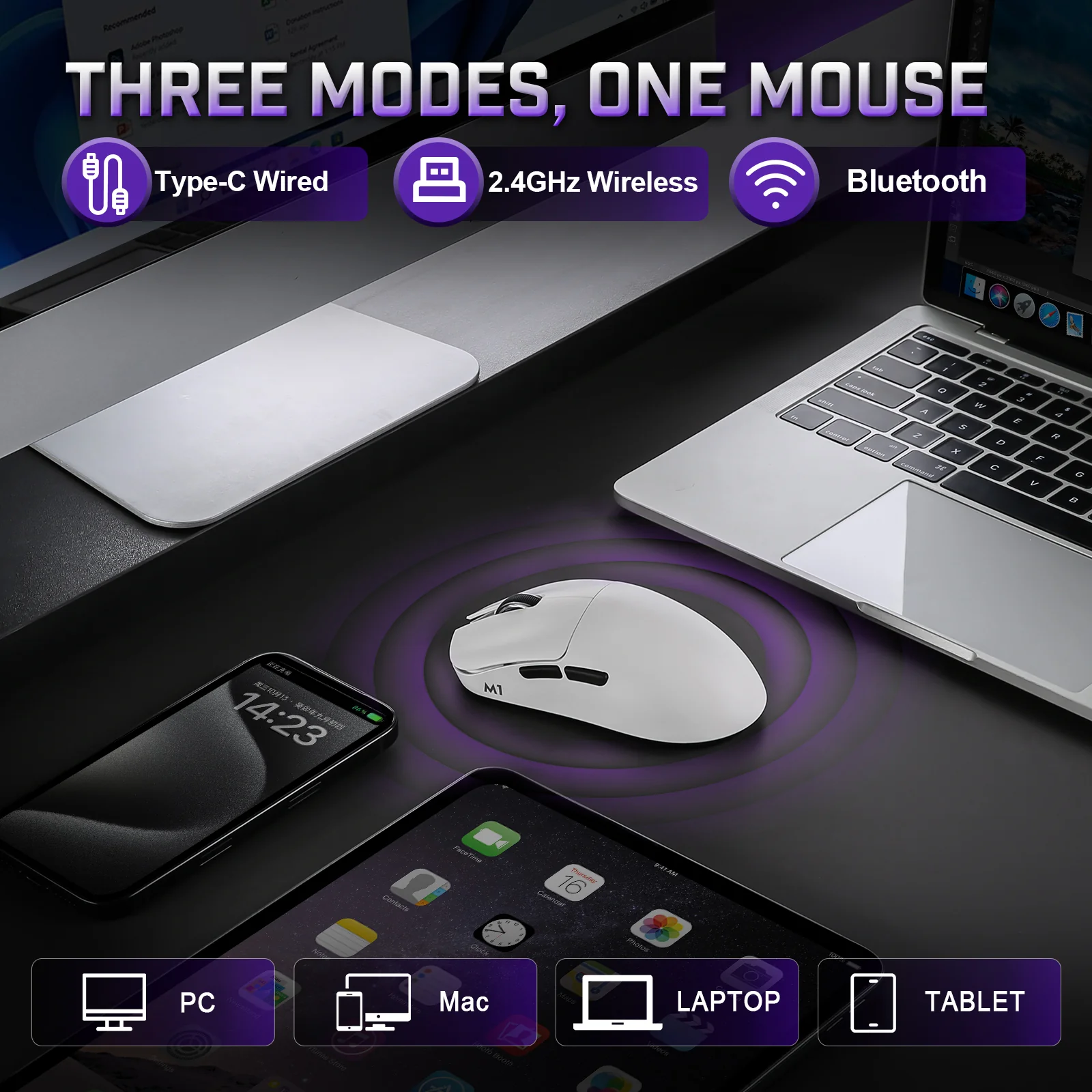 YUNZII M1 Lightweight Tri-Mode Wireless Custom Mouse - Image 3