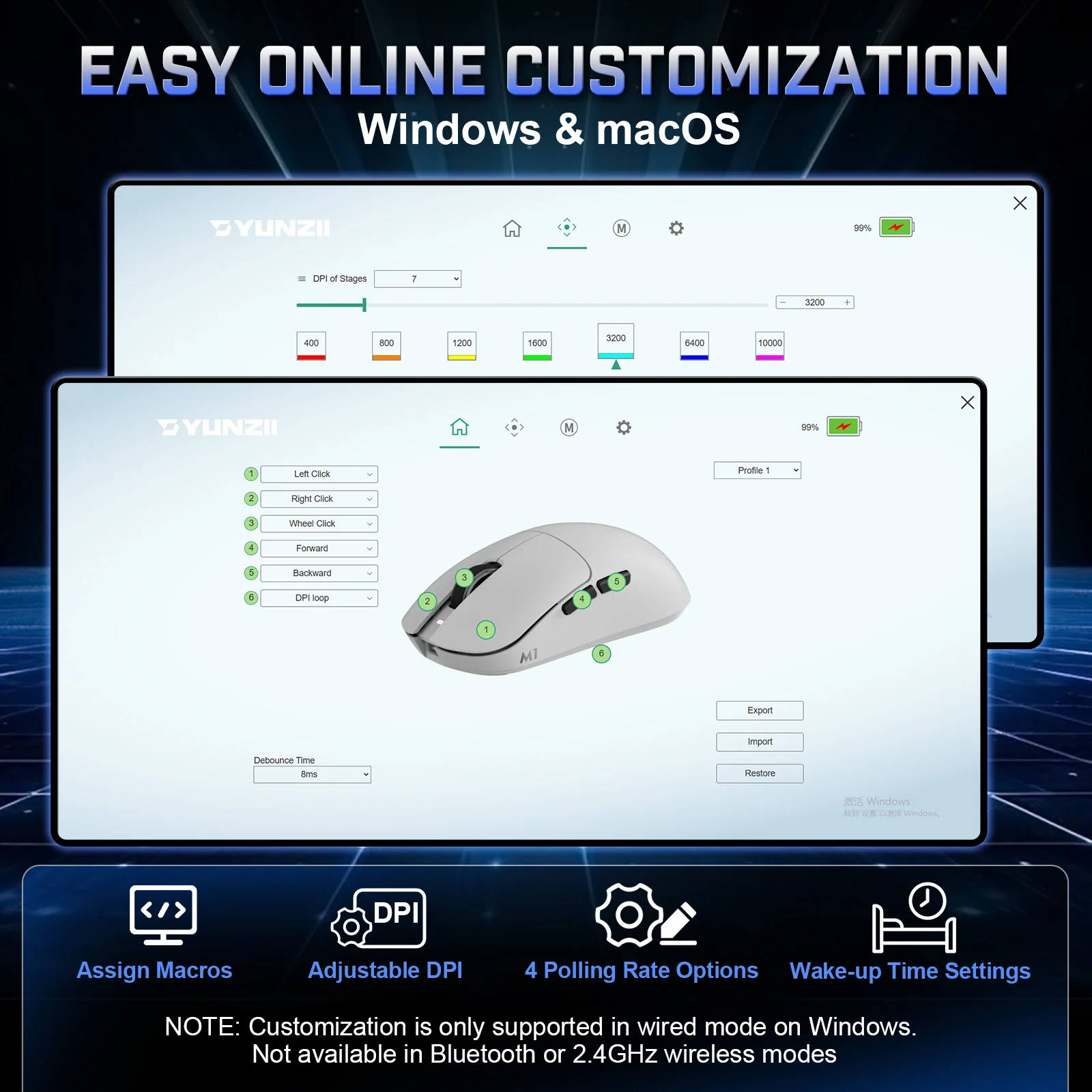 YUNZII M1 Lightweight Tri-Mode Wireless Custom Mouse - Image 7