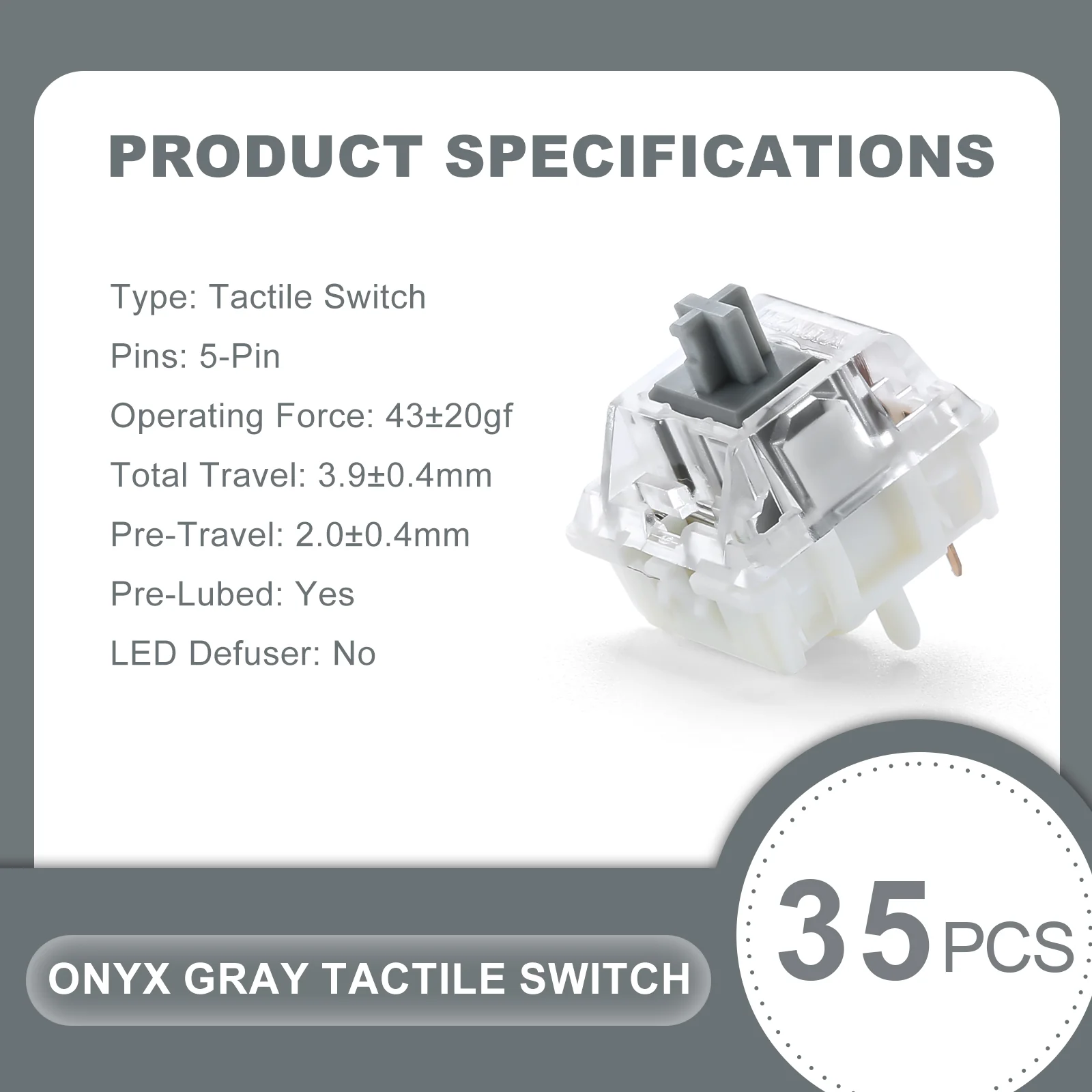 YUNZII Onyx Gray Tactile Clicky Mechanical Switch - Image 2