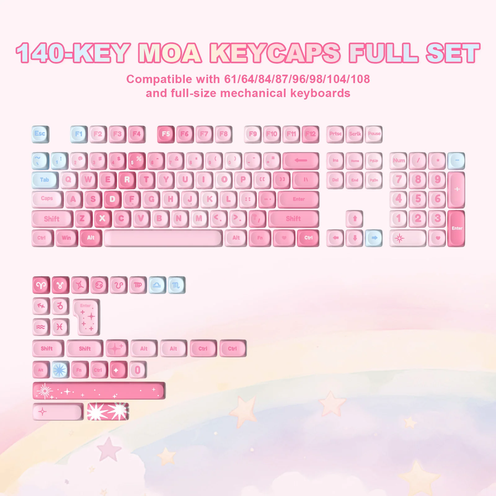 YUNZII Pastel Rainbow MOA Profile Keycap Set - Image 2