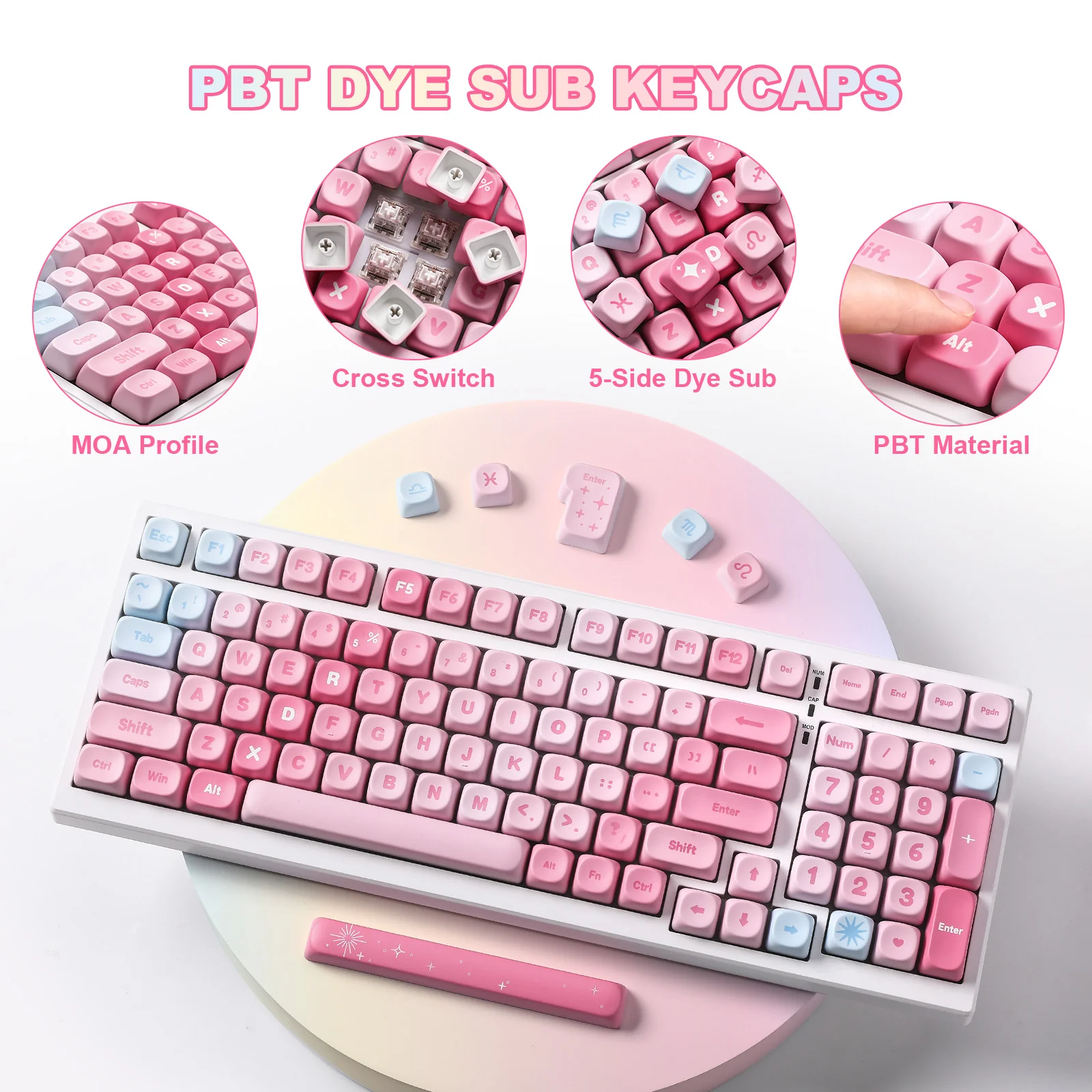 YUNZII Pastel Rainbow MOA Profile Keycap Set - Image 3