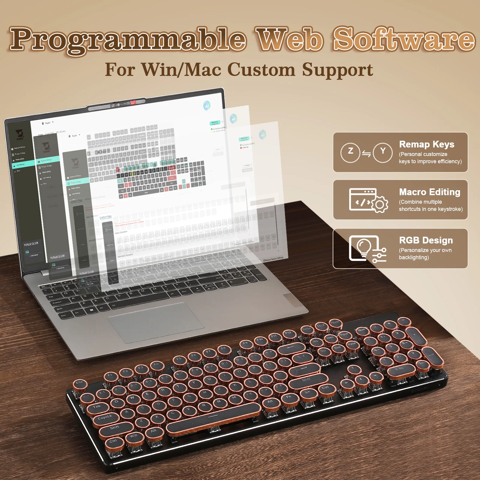 YUNZII QL108 Full-Size Wired Typewriter Style Custom Mechanical Keyboard - Image 10