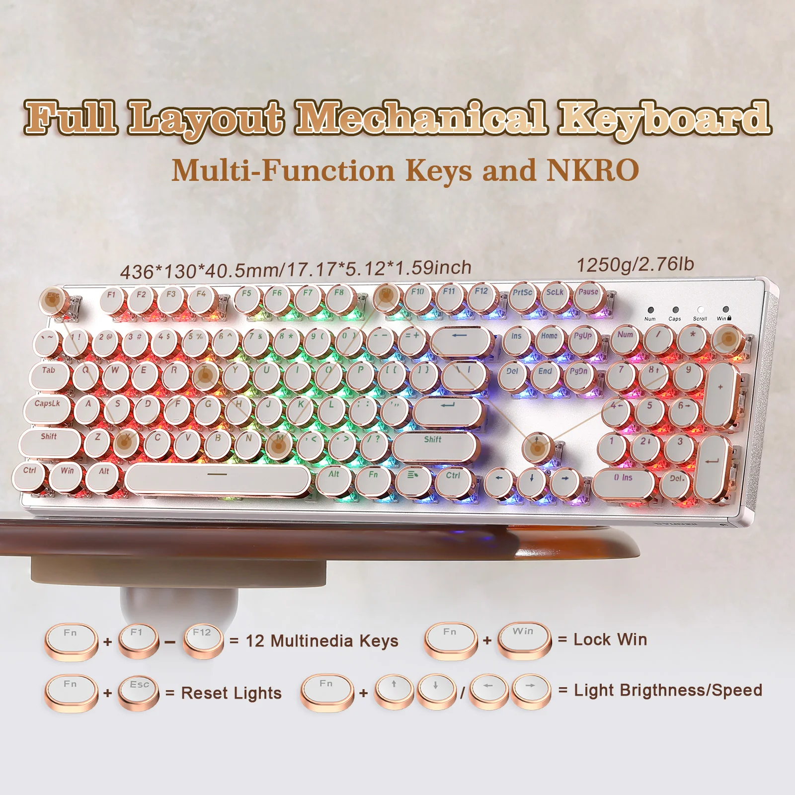 YUNZII QL108 Full-Size Wired Typewriter Style Custom Mechanical Keyboard - Image 4