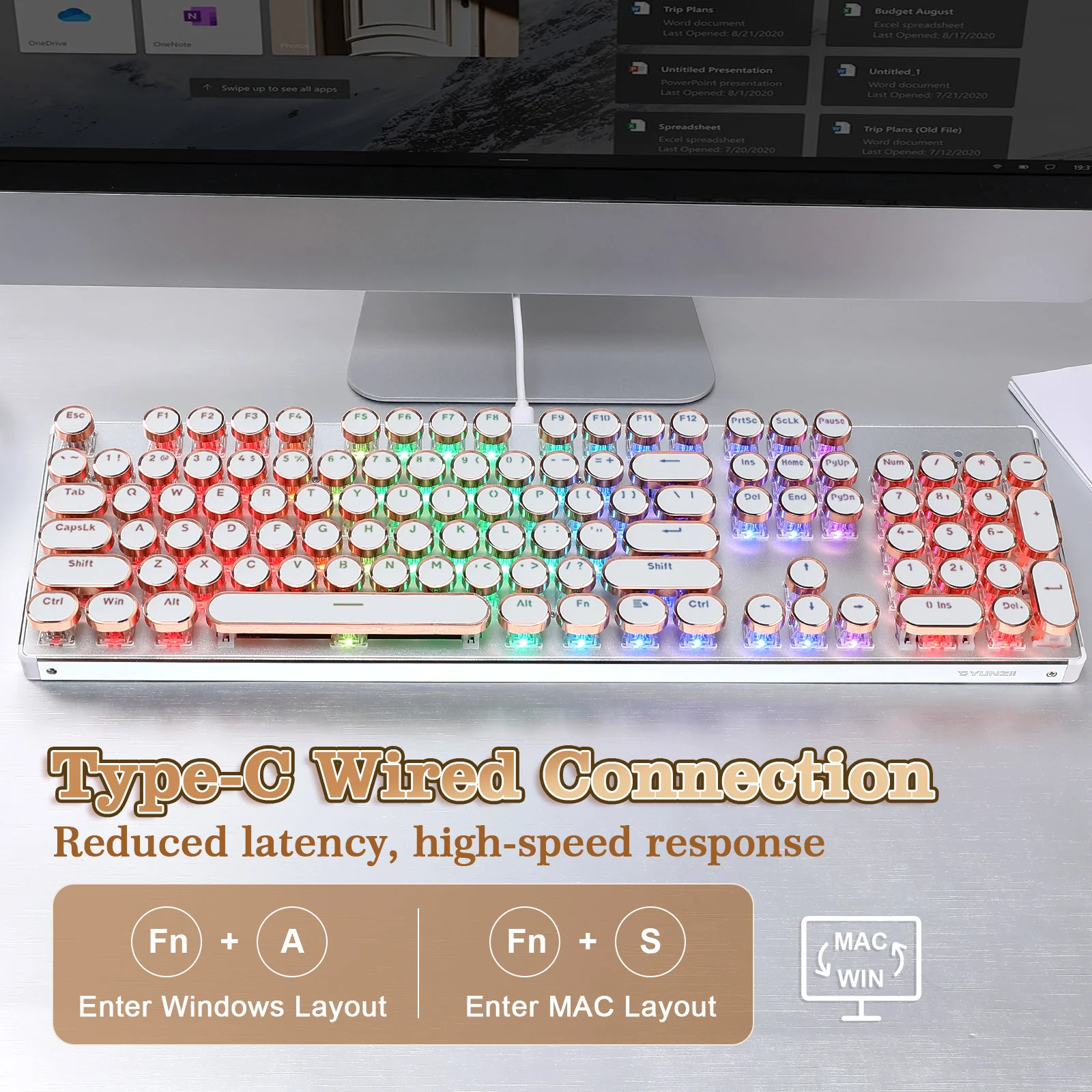 YUNZII QL108 Full-Size Wired Typewriter Style Custom Mechanical Keyboard - Image 5