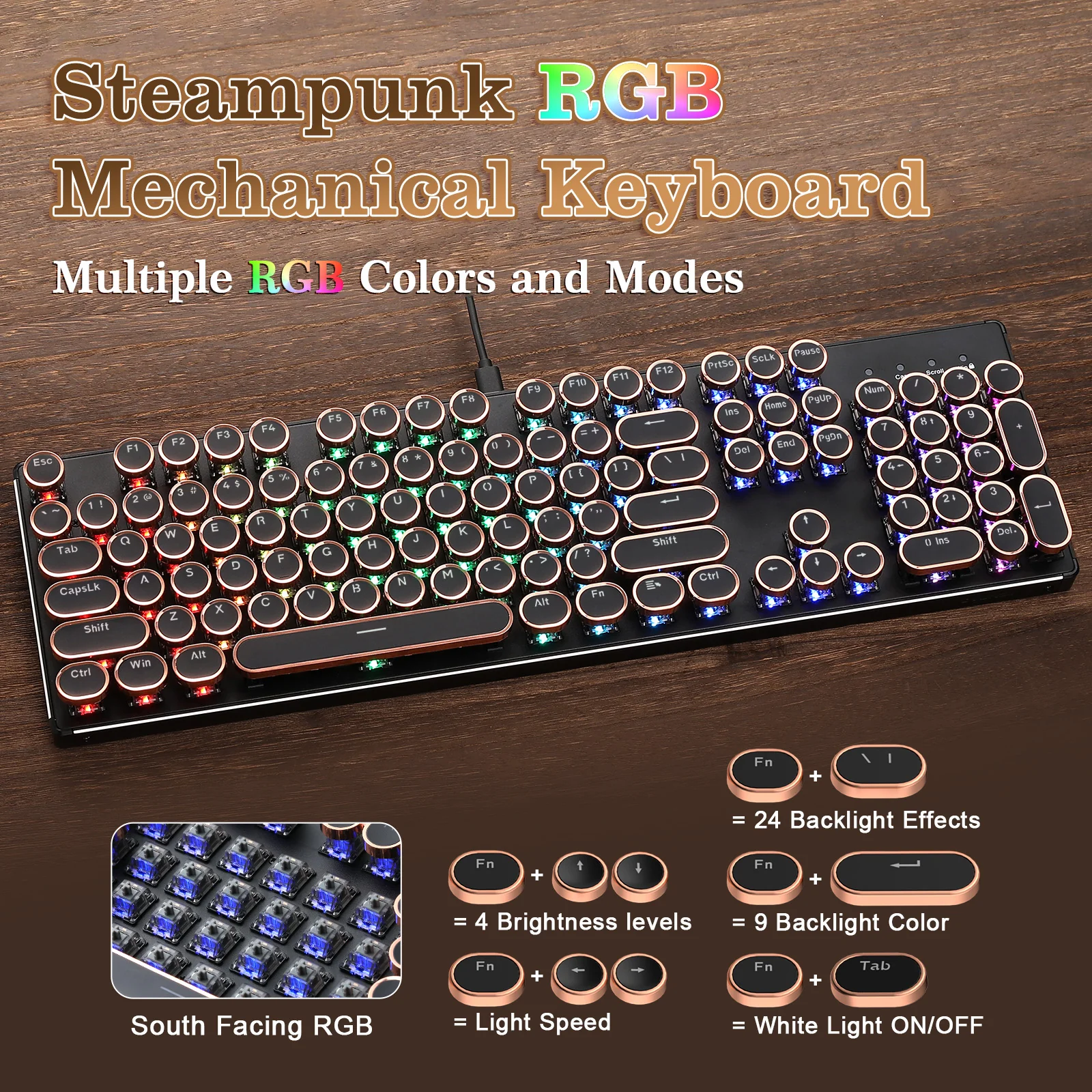 YUNZII QL108 Full-Size Wired Typewriter Style Custom Mechanical Keyboard - Image 9