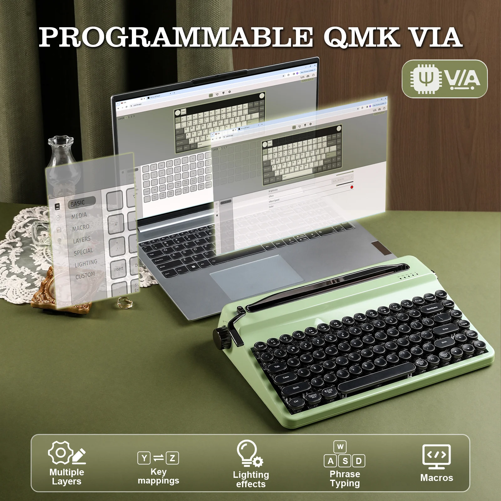 YUNZII QL75 Retro Typewriter QMK/VIA Mechanical Keyboard - Image 4