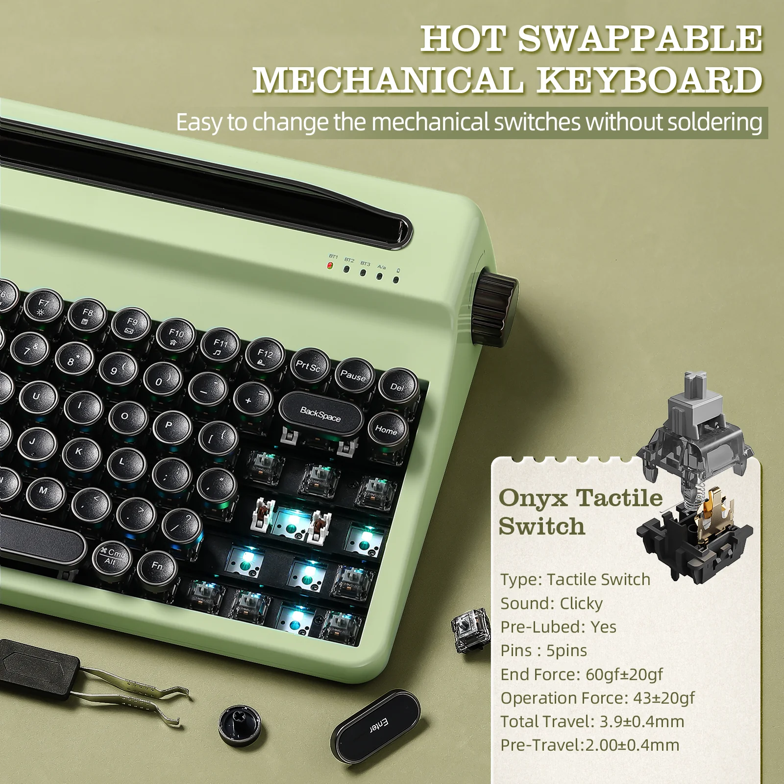 YUNZII QL75 Retro Typewriter QMK/VIA Mechanical Keyboard - Image 7