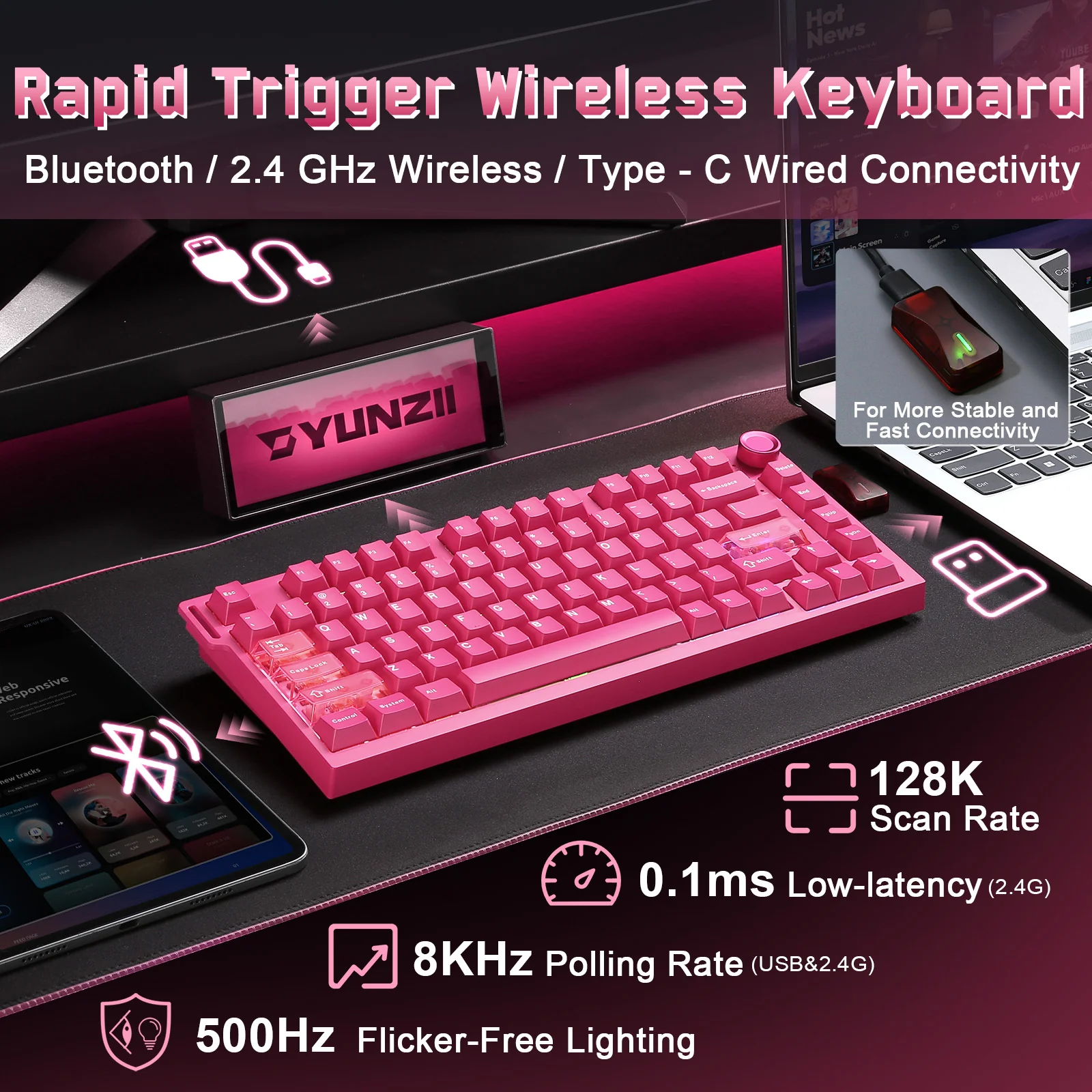 YUNZII RT75 PRO Dual-8K Rapid Trigger Wireless Gaming Magnetic Keyboard - Image 4