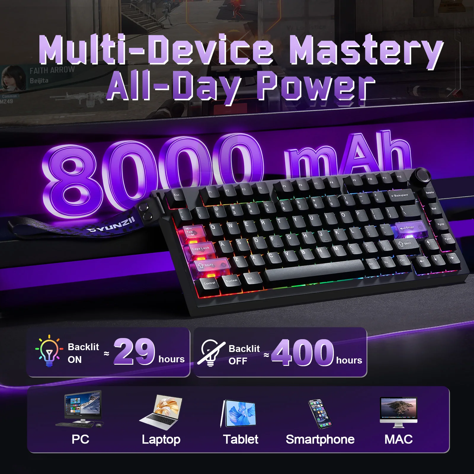 YUNZII RT75 PRO Dual-8K Rapid Trigger Wireless Gaming Magnetic Keyboard - Image 9