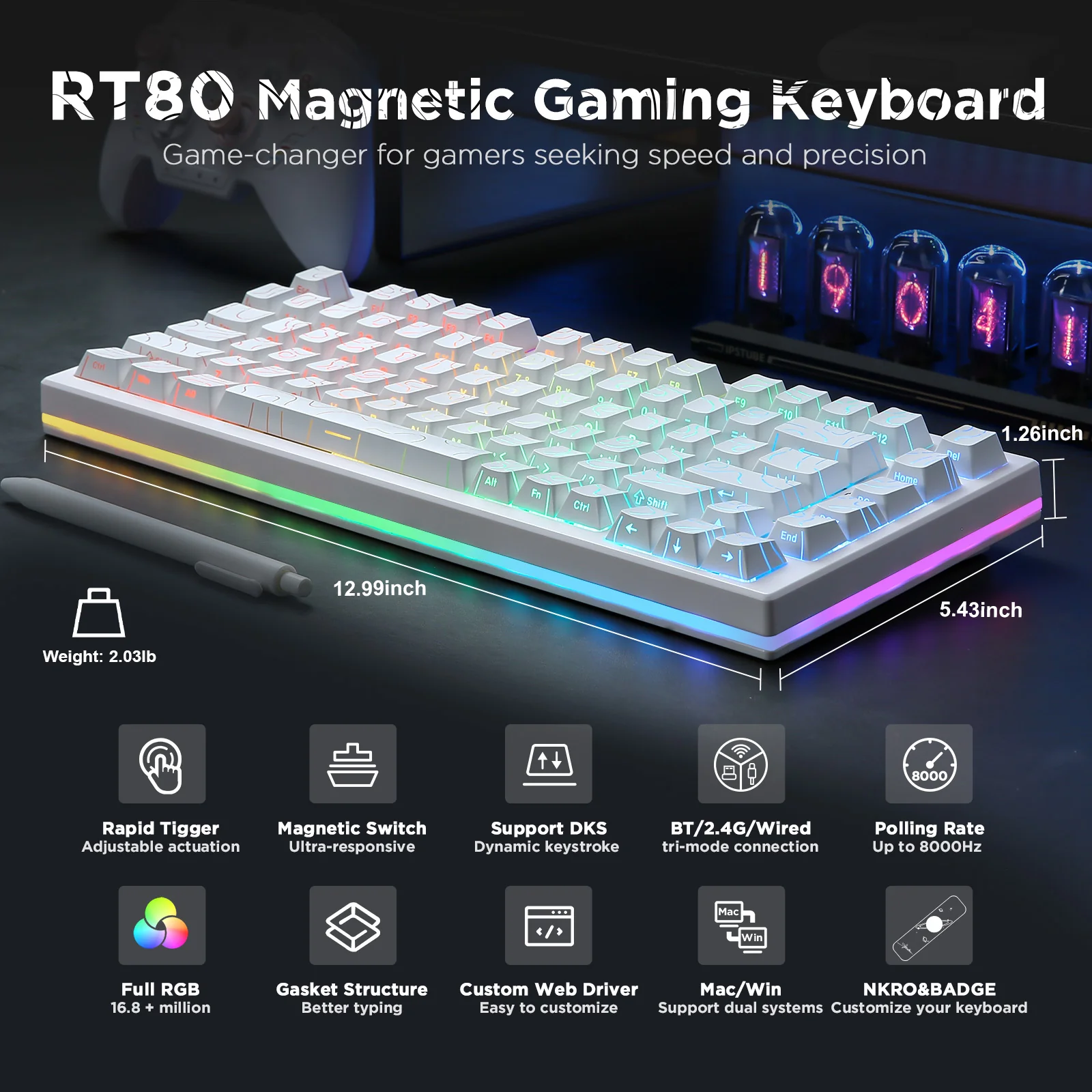 YUNZII RT80 White Line Rapid Trigger 8K Magnetic Keyboard - Image 3