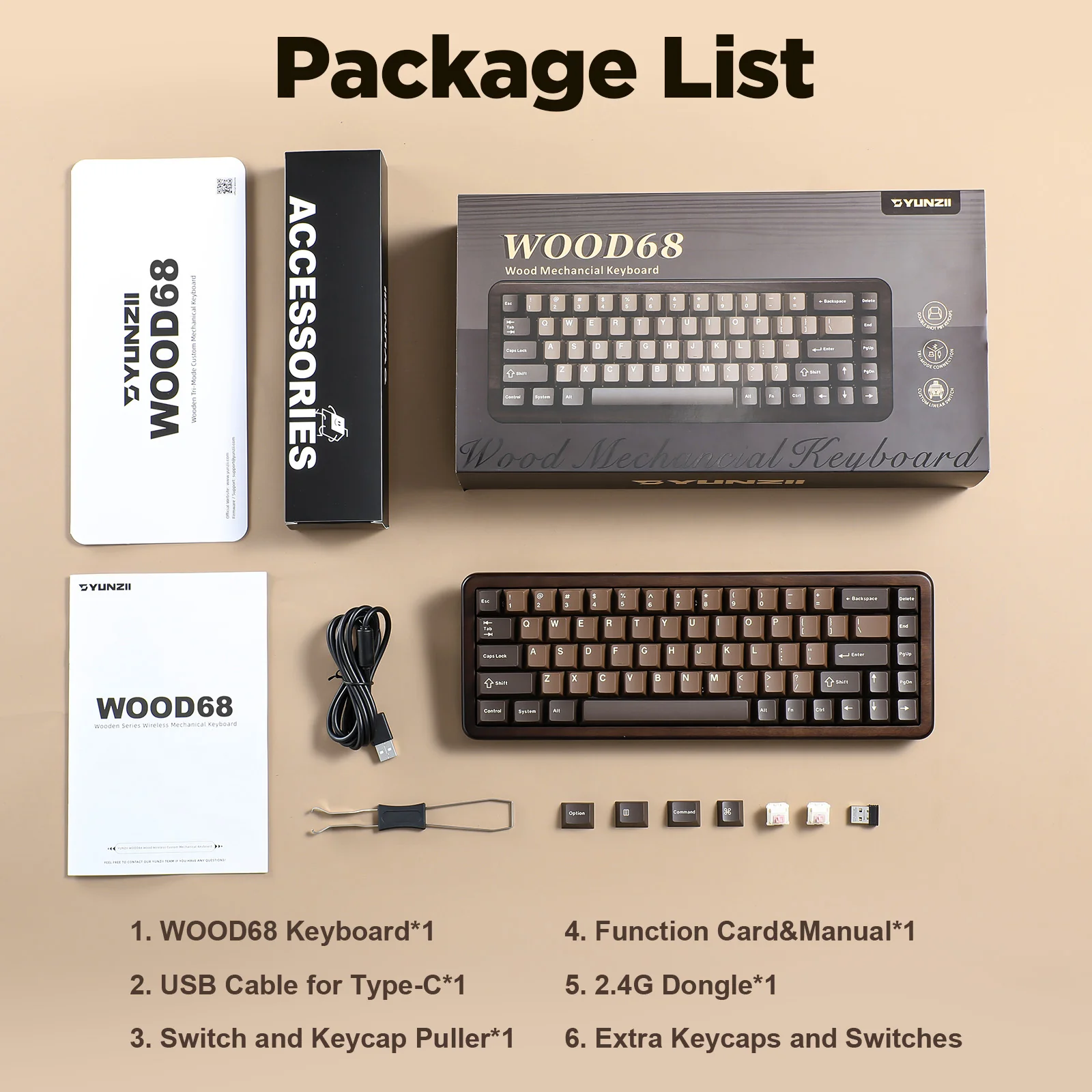 YUNZII WOOD68 Wireless Mechanical Keyboard - Image 11