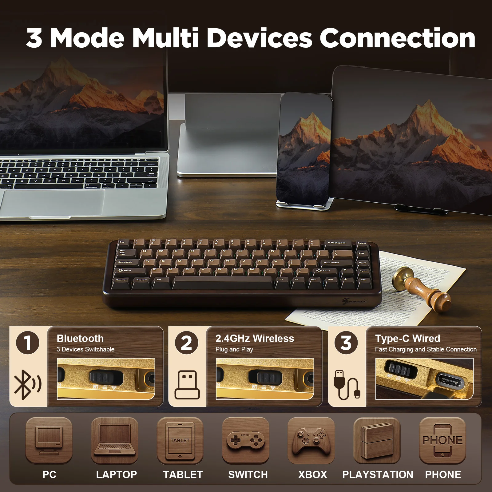 YUNZII WOOD68 Wireless Mechanical Keyboard - Image 4
