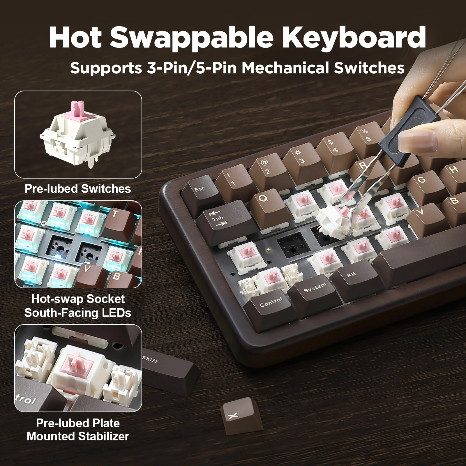 YUNZII WOOD68 Wireless Mechanical Keyboard - Image 6