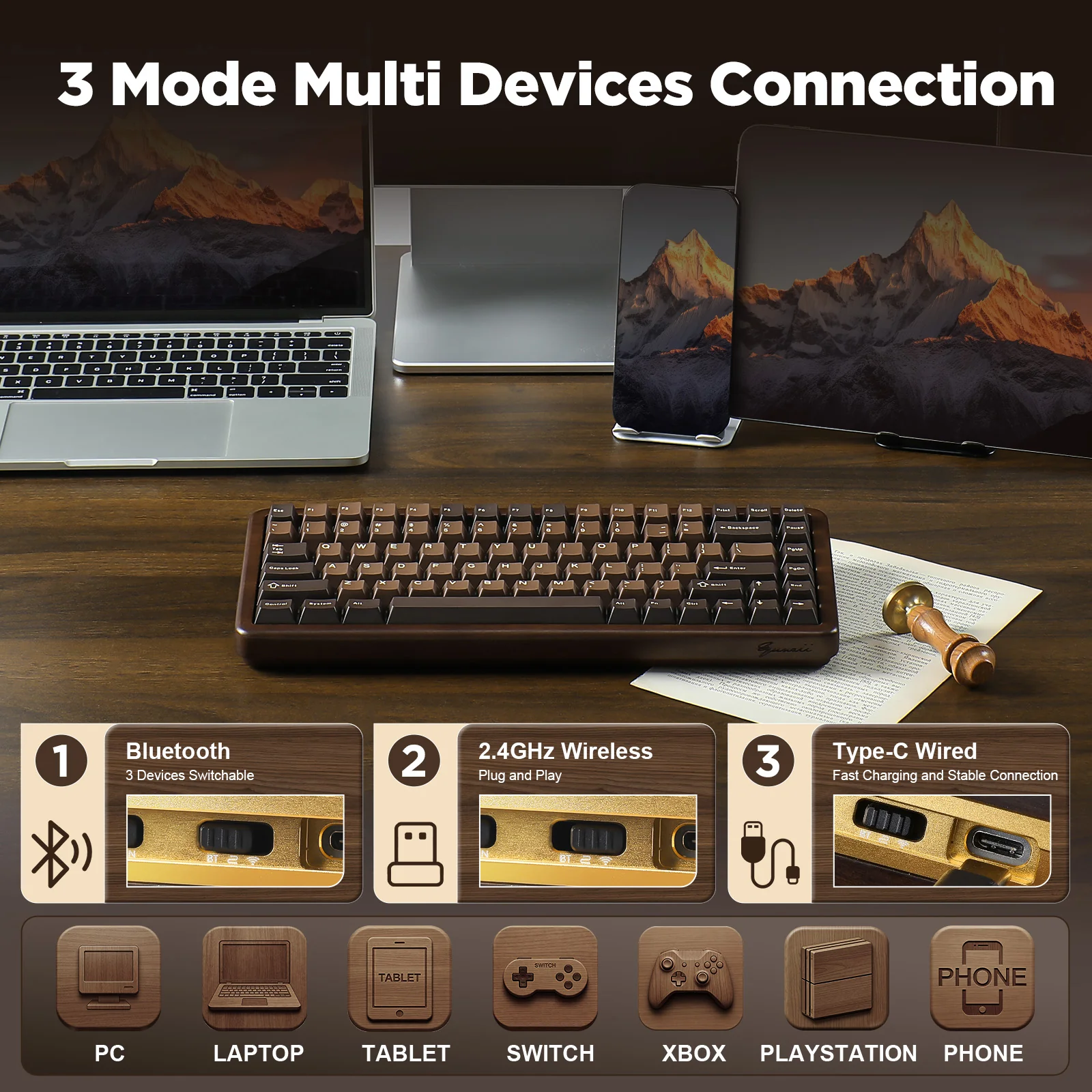 YUNZII WOOD84 Wireless Mechanical Keyboard - Image 4