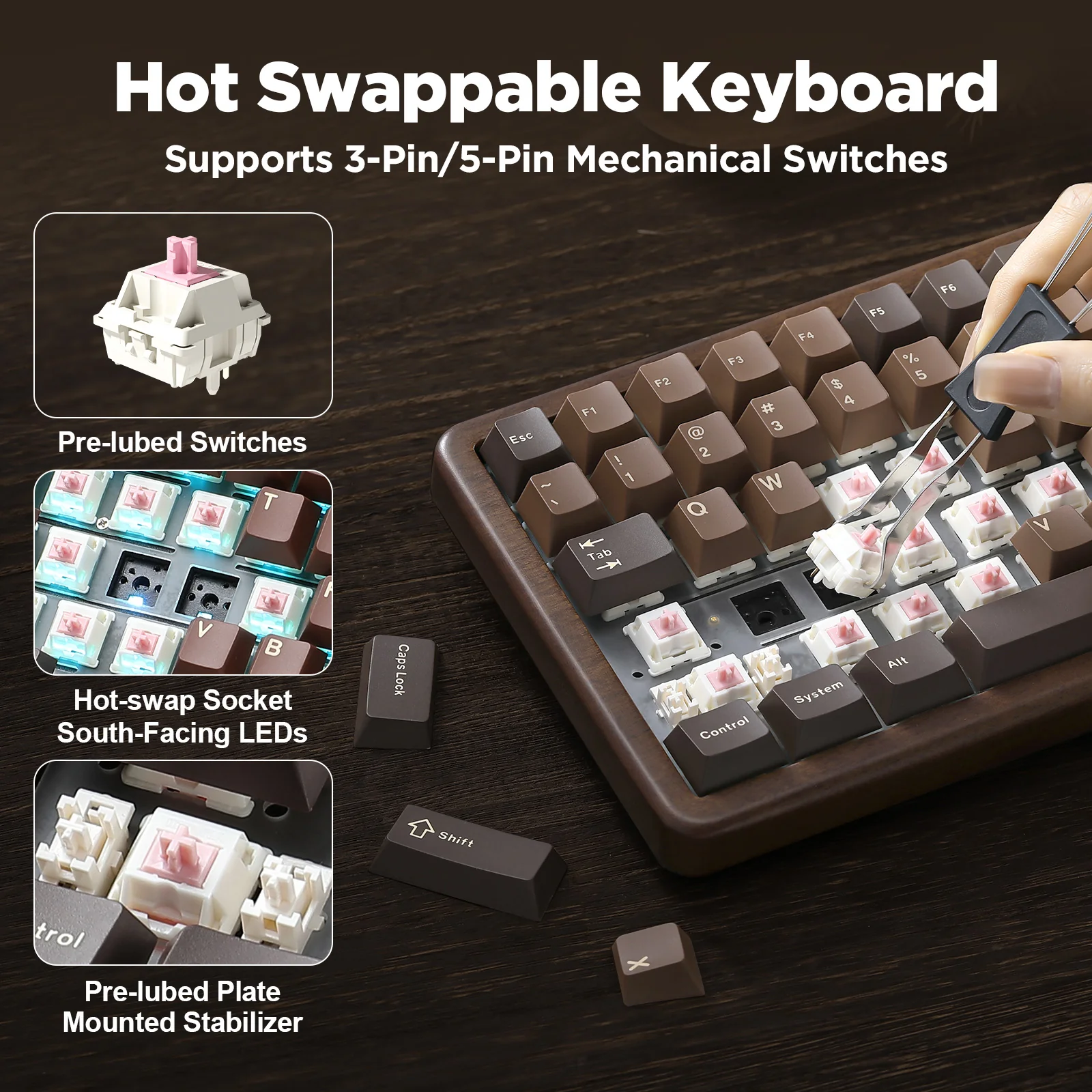 YUNZII WOOD84 Wireless Mechanical Keyboard - Image 9