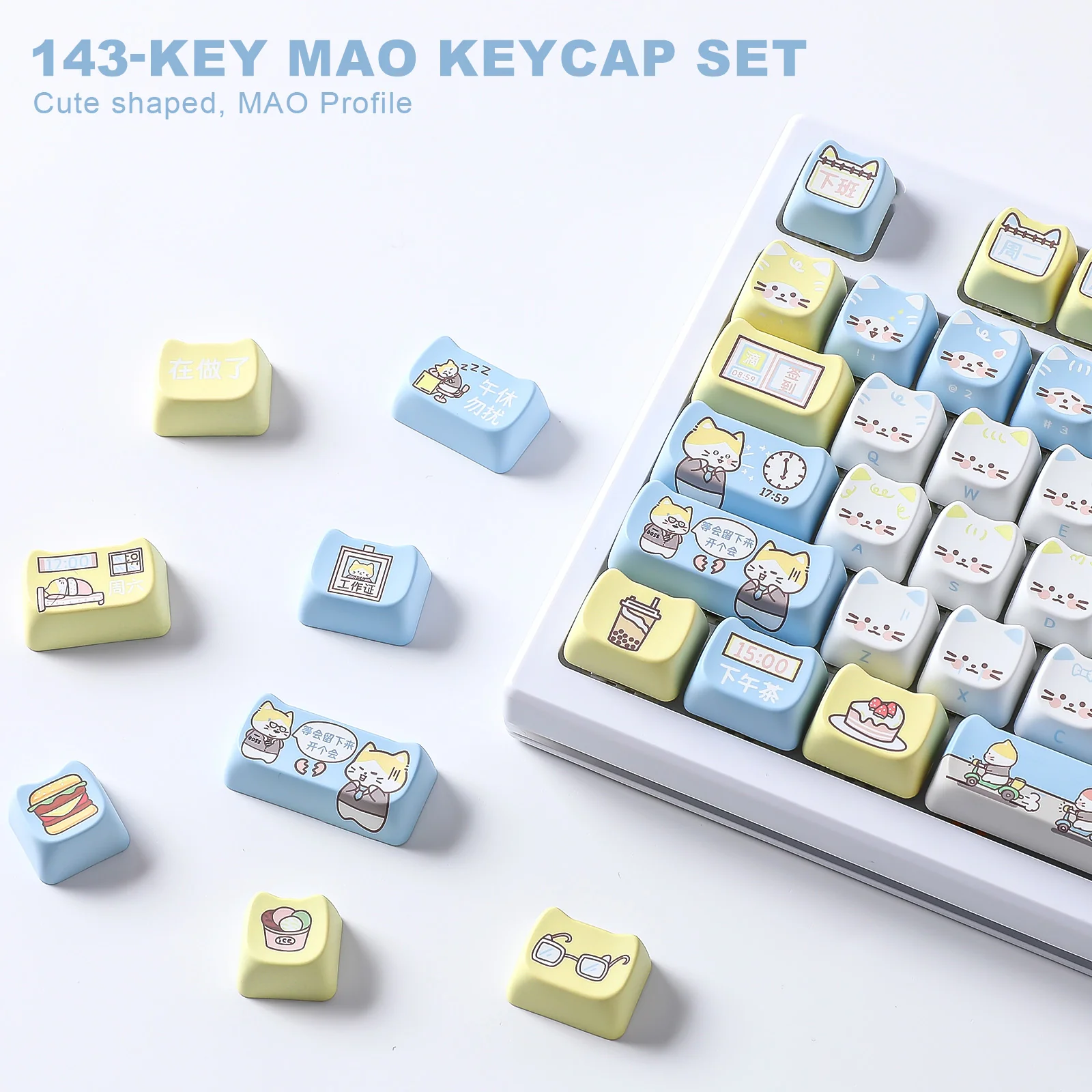 YUNZII Working Kitten MAO Profile Keycap Set - Image 3