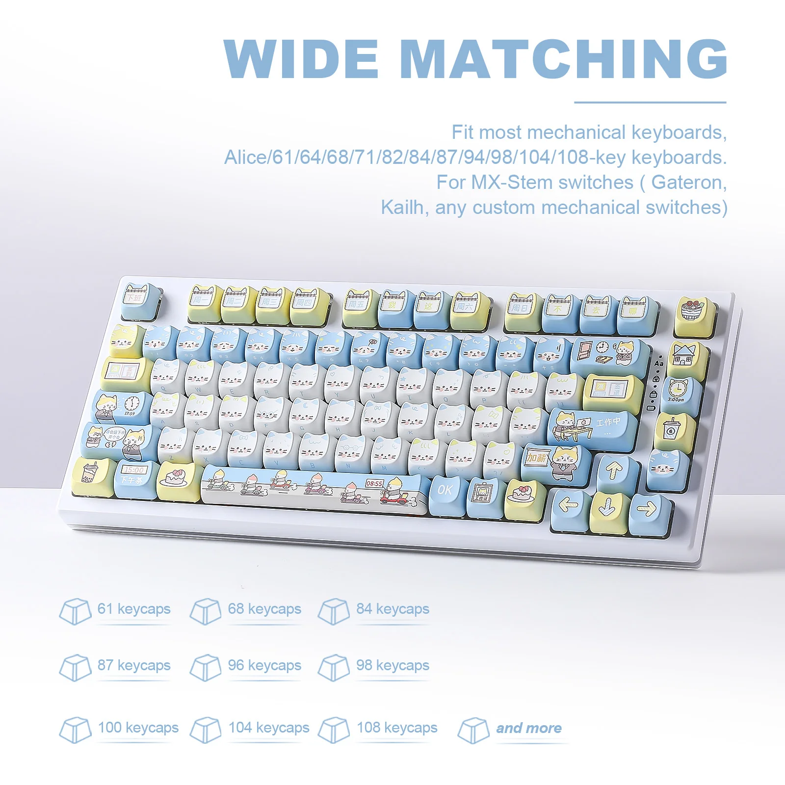 YUNZII Working Kitten MAO Profile Keycap Set - Image 4