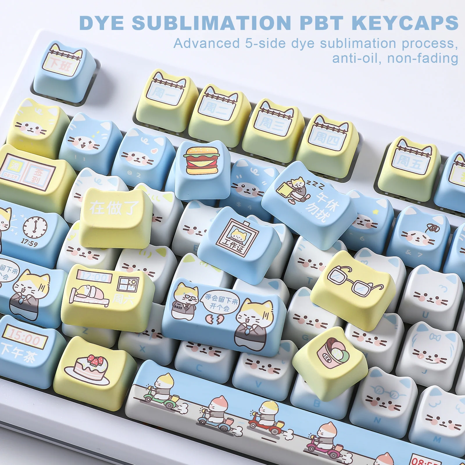 YUNZII Working Kitten MAO Profile Keycap Set - Image 6