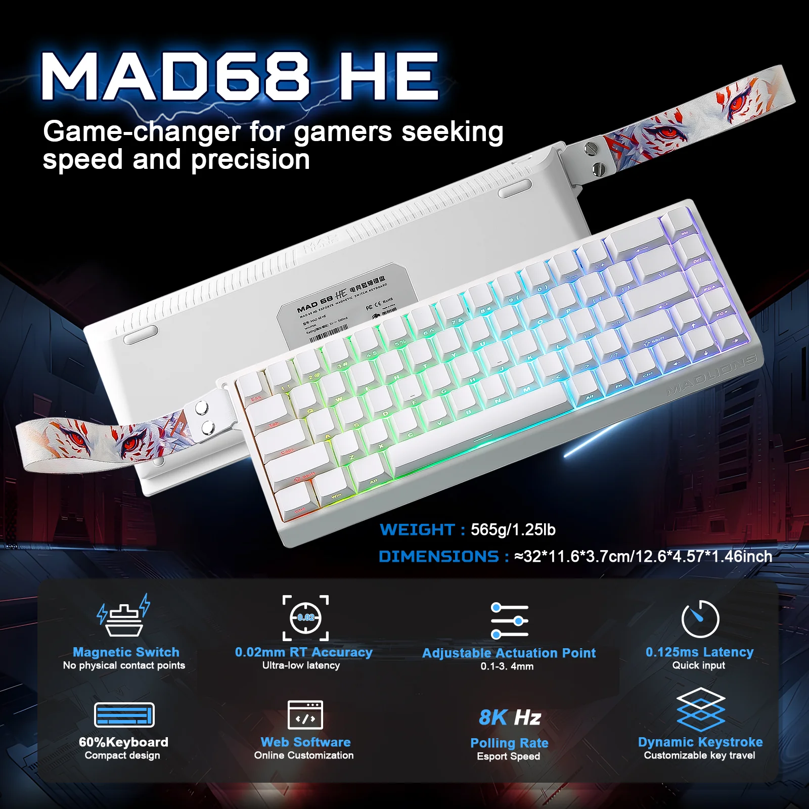 YUNZII x MADLIONS MAD68 HE Rapid Trigger Wired 8K Magnetic Gaming Keyboard - Image 5