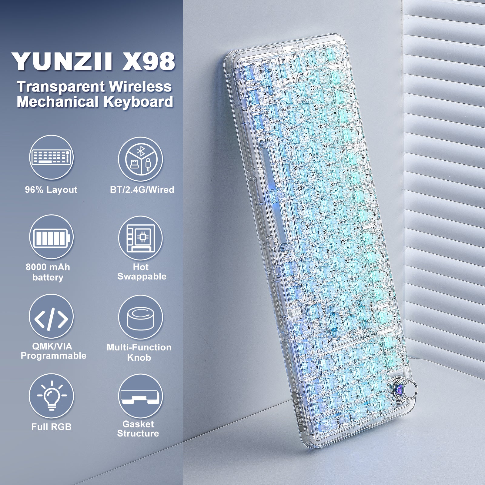 YUNZII X98 Transparent QMK/VIA Mechanical Keyboard - Image 3