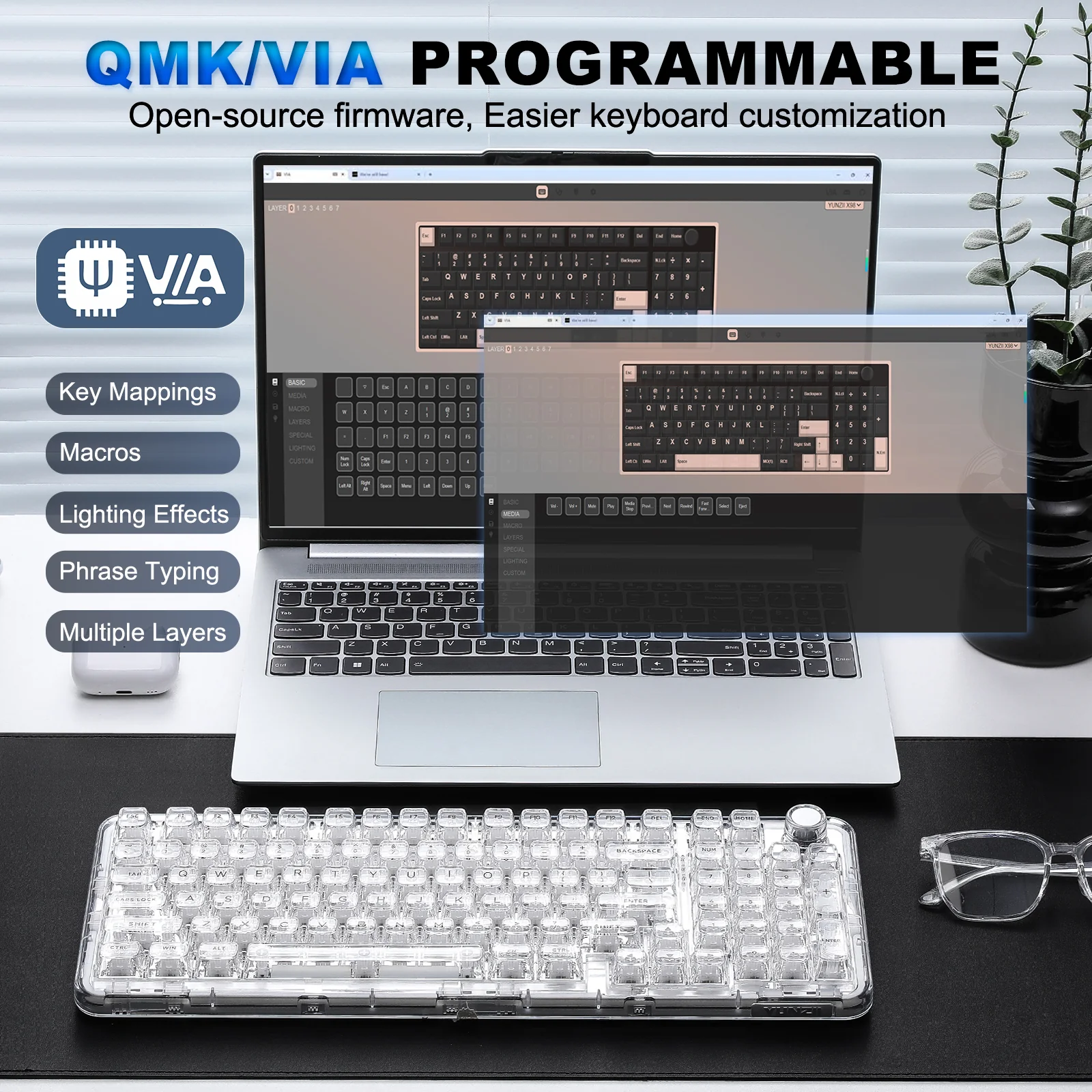 YUNZII X98 Transparent QMK/VIA Mechanical Keyboard - Image 5