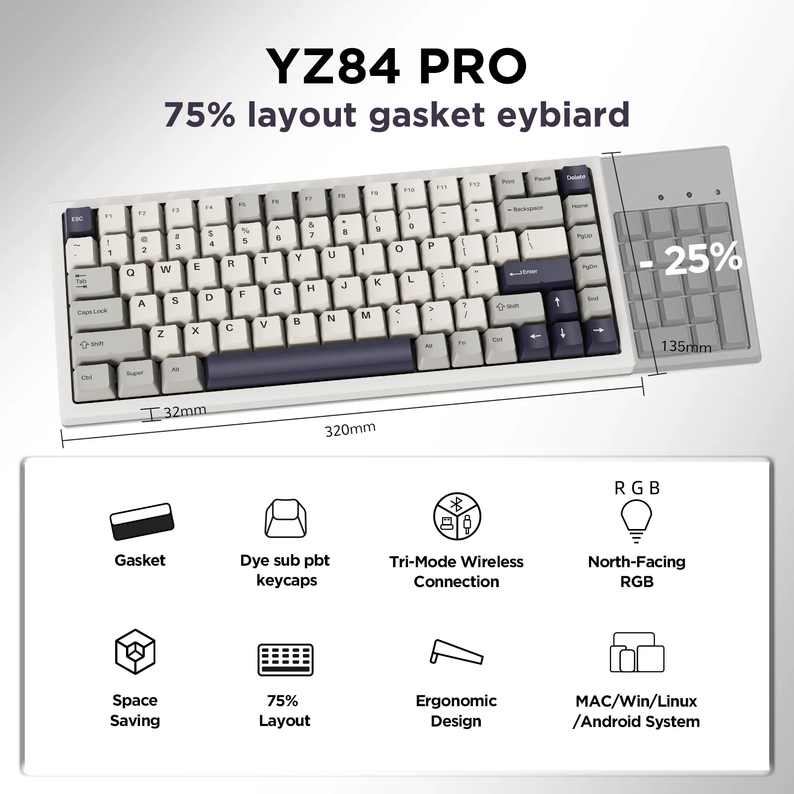 YUNZII YZ84 Pro Gasket Wireless Mechanical Keyboard - Image 9
