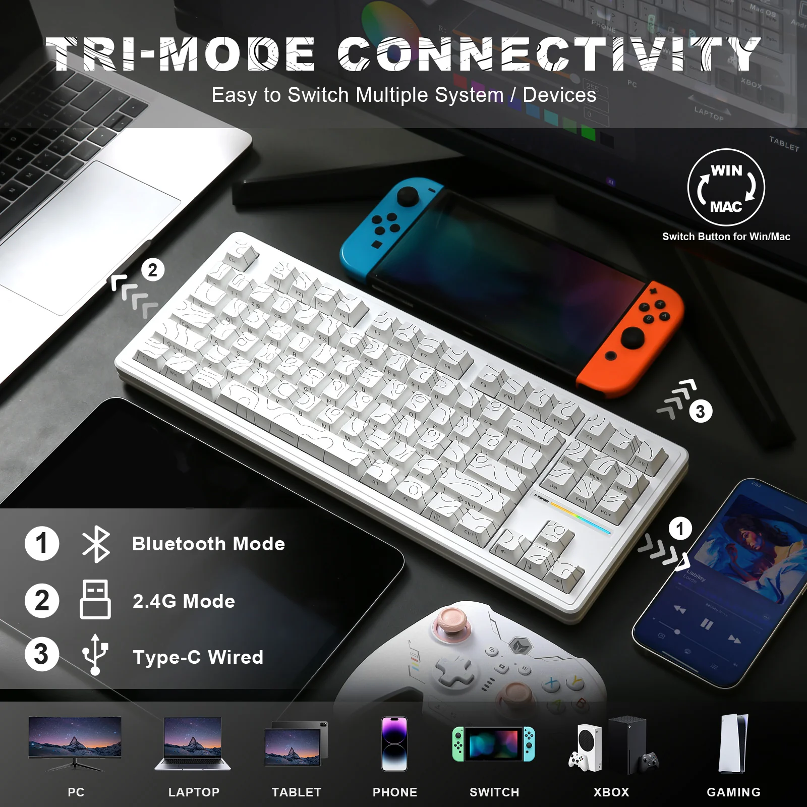 YUNZII YZ87 White Line Mechanical Gaming Keyboard - Image 5
